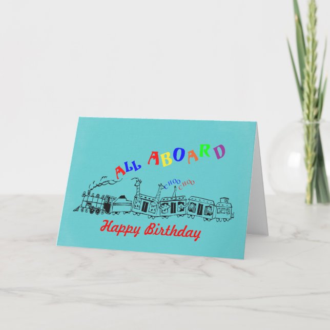 Garçons Tous À Bord De Choo Choo Train Carte Anniv (Devant)