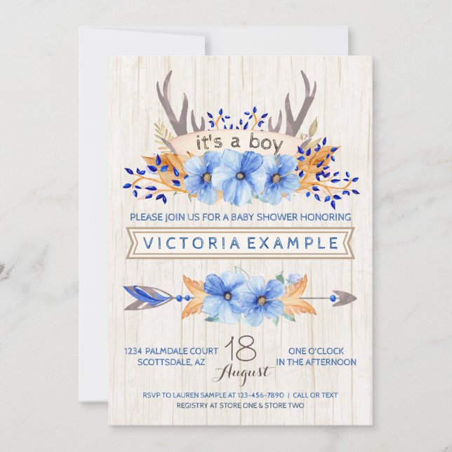 Garçons Tribal Antler Baby Shower Invitations (Devant)