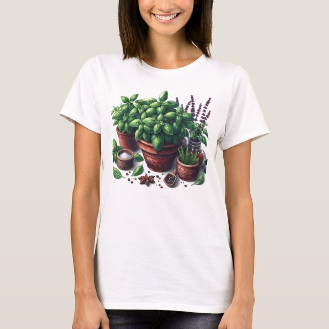 Garden Basil Herbes Plante Lady T-Shirt (Devant)