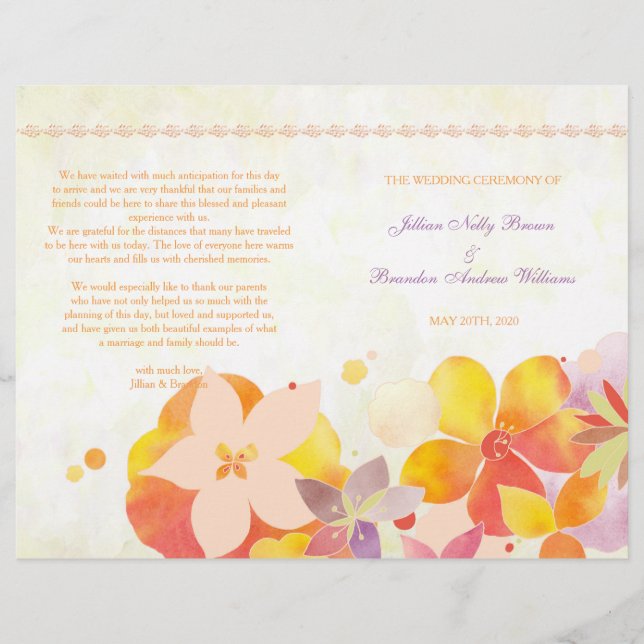 Garden Breeze Floral Mariage Bi Fold Programme (Devant)