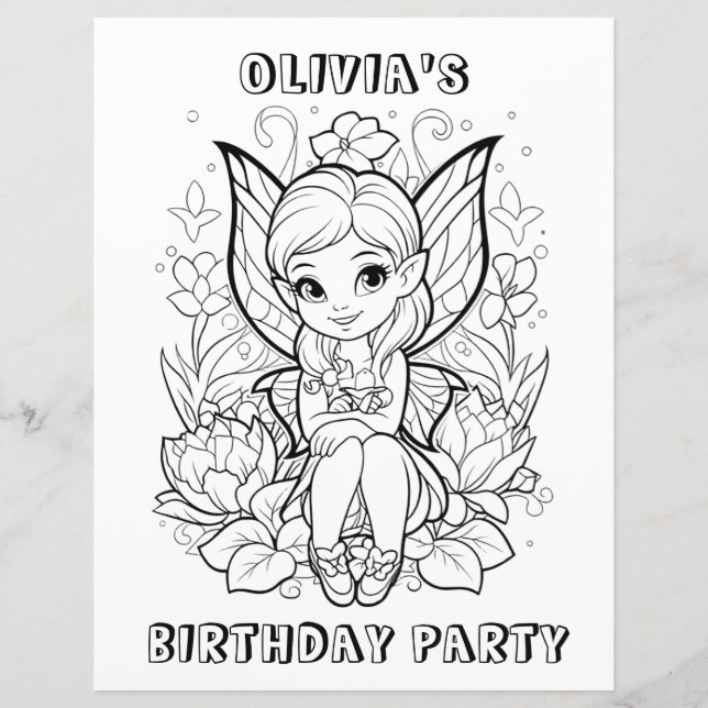 Garden fairy birthday party coloring activity  (Devant)