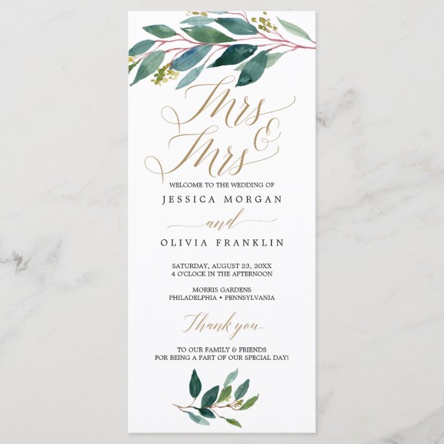 Garden Greens Gay Wedding Programme - Mme & Mme. (Devant)