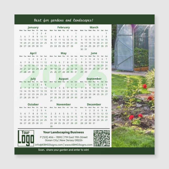 Garden Landscape Green White 2026 Calendar Magnet (Devant)