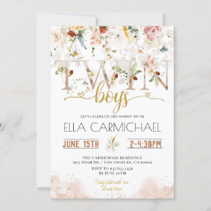 Garden Twins Boys Baby shower Invitation