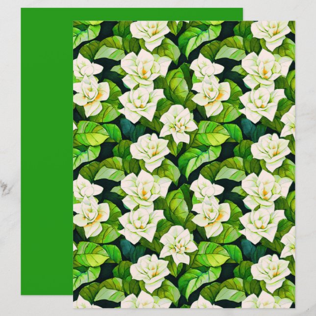 Gardenias blanches et Feuilles verts de Jade (Devant / Derrière)