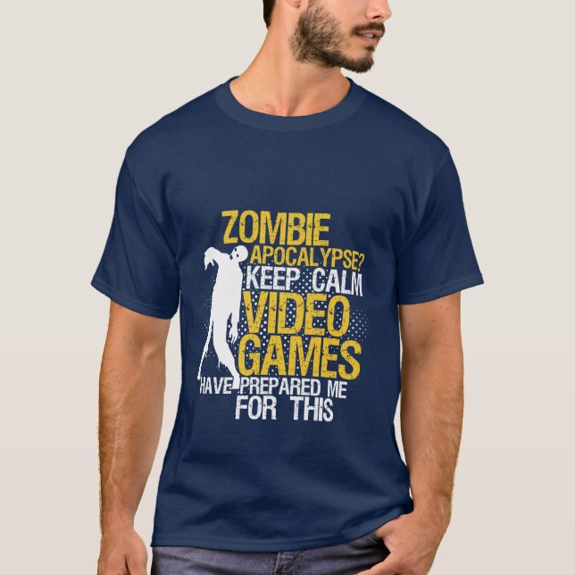 Garder le calme amusant T-shirt Jeu Zombie Apocaly (Devant)