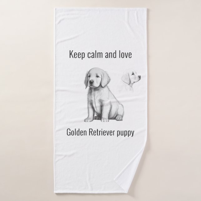 Gardez calme et amour Golden Retriever chiot (Serviette de bain)