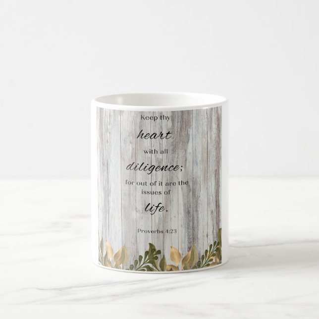 Gardez Votre Coeur Bois Fleur Bible Verse Café Mug (Centre)