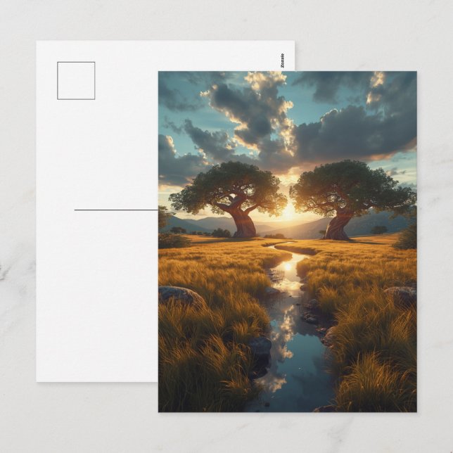 Gardiens Jumeaux - Carte Postale du Coucher de Sol (Devant / Derrière)