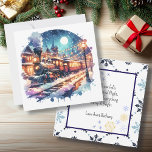 Gare vintage à Noël Personnalisé<br><div class="desc">Un train à l'ancienne le soir de Noël ramenant les gens chez eux. Vibes rétro vintages. Alors que la neige tombe sur cette nuit magique,  je vous souhaite à tous de la joie et de la clarté. Une carte de séjour personnalisée pour vous offrir une ambiance chaleureuse et chaleureuse.</div>