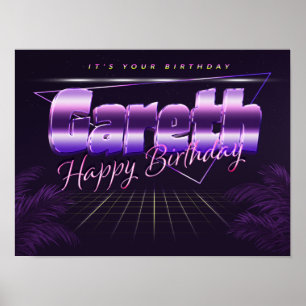 Gareth Nom Vorname lila retro Poster Geburtstag