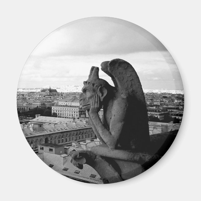 Gargoyle de Notre-Dame Vintage Imprimer Magnet ron (Devant)