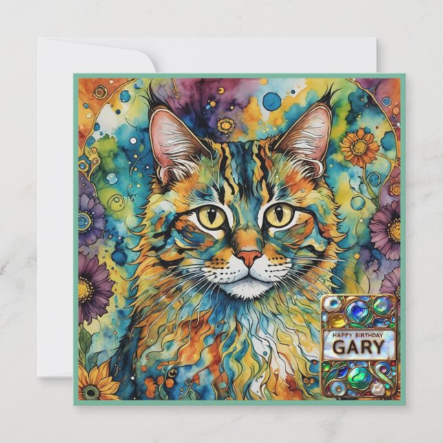 GARY ~ Carte d'anniversaire ~ Cat Multicolors ~ (Devant)