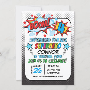 Garys Superhero Parade 4Anniversaire Invitation