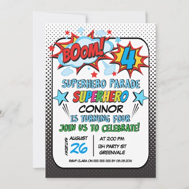 Garys Superhero Parade 4e Invitation anniversaire (Devant)