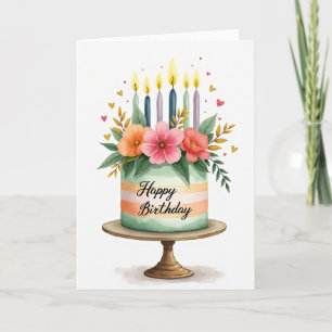 Gâteau à l'aquarelle et carte florale