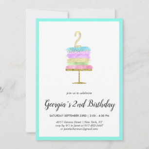 Gâteau Arc-en-Ciel Invitation pour 2ème Annivers