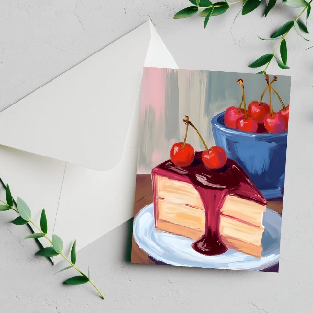Gâteau au fromage cerise | Carte de peinture de no (Créateur téléchargé)