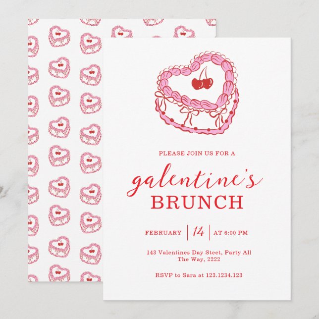 Gâteau Blanc Invitation pour un Brunch de Galentin (Devant / Derrière)