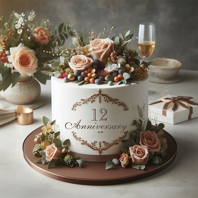 GÂTEAU D'ANNIVERSAIRE FLEURI ÉLÉGANT ET ATTÉNUÉ (Beautiful Floral Anniversary Cake Themed Anniversary Card)