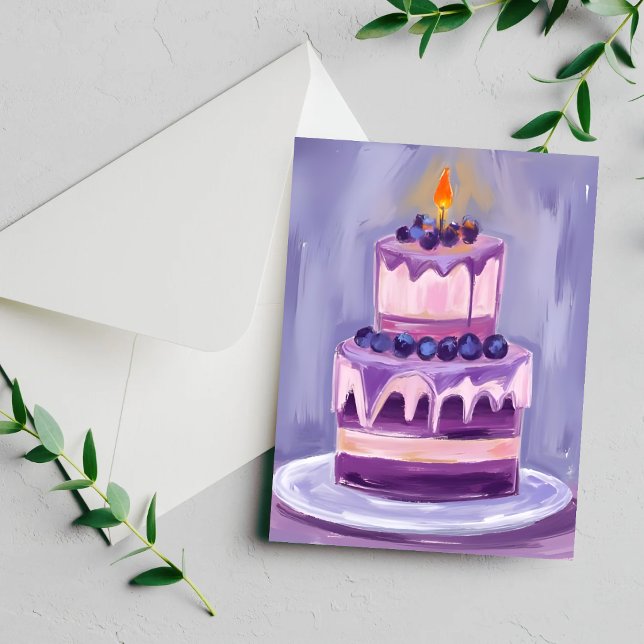 Gâteau d'anniversaire violet | Carte d'anniversair (Créateur téléchargé)