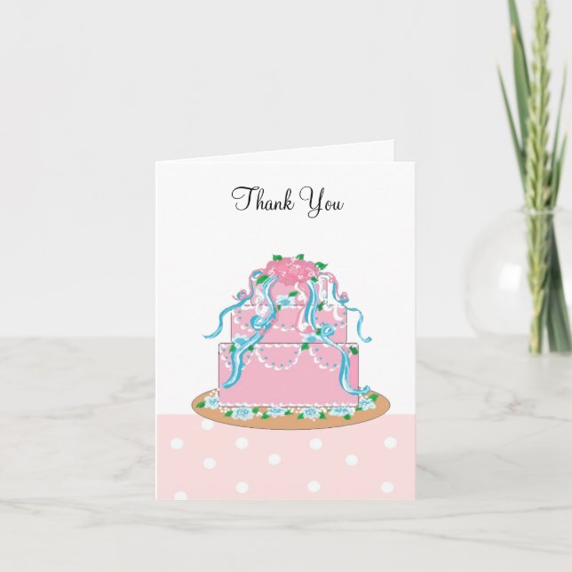 Gâteau de Mariage Élégant Rose et Bleu Merci (Devant)