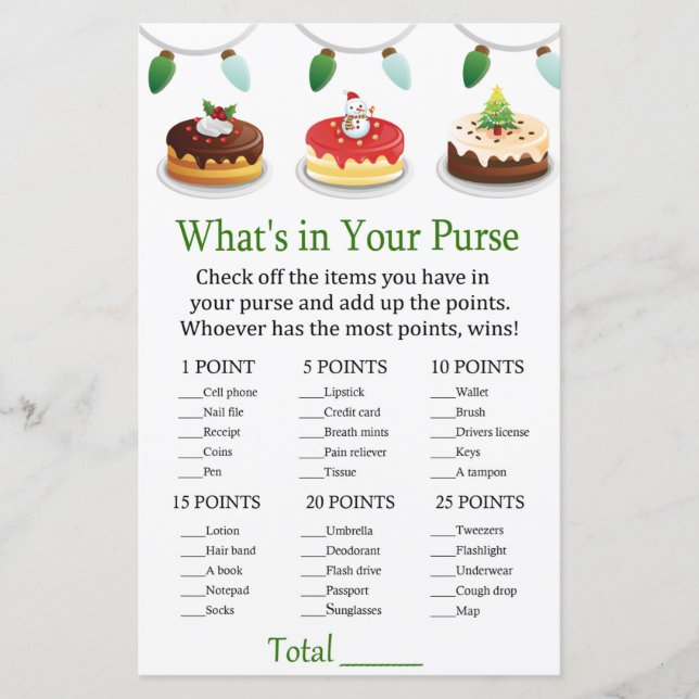 gâteau de noël Qu'y a-t-il dans votre sac à main (Devant)