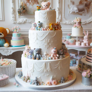 GÂTEAU ÉTAGES BLANC FESTIF DÉCORÉ DE JOUETS
