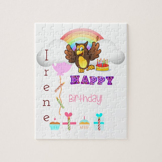 Gâteau Puzzle Joyeux Anniversaire Hibou (Vertical)