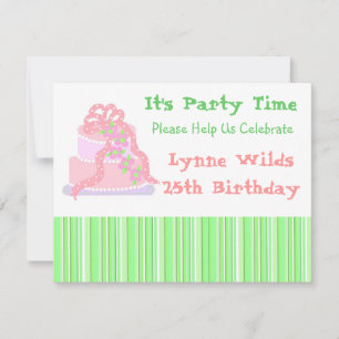 Gâteau rose au ruban Invitation d'anniversaire