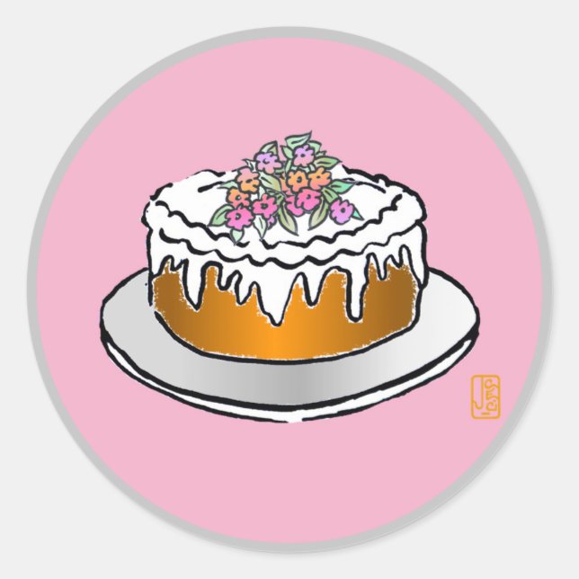 Gâteau sur Sticker rond rose (Devant)
