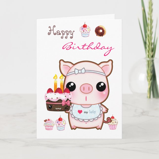 Gâteaux de porc et de kawaii - Bonne carte d'anniv (Devant)