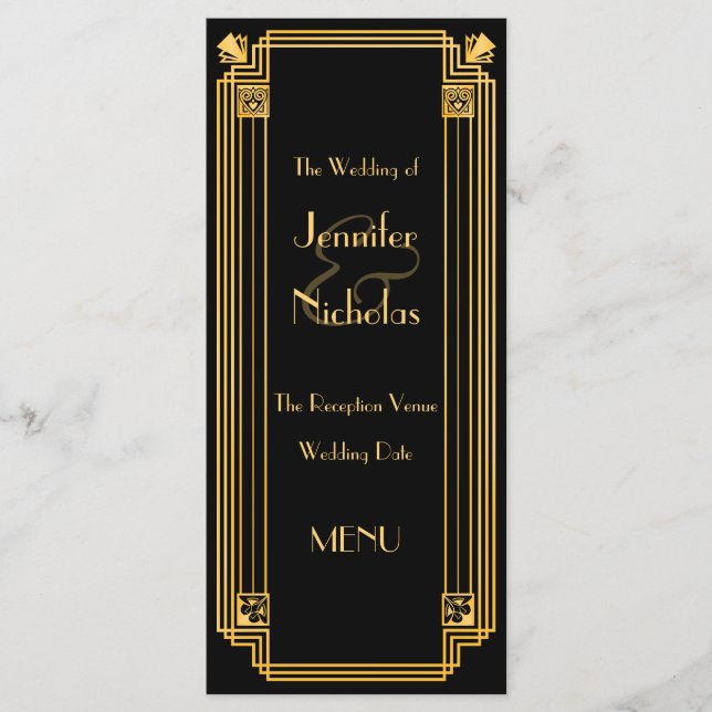 Gatsby 1920 Art Déco Menu Mariage inspiré (Devant)