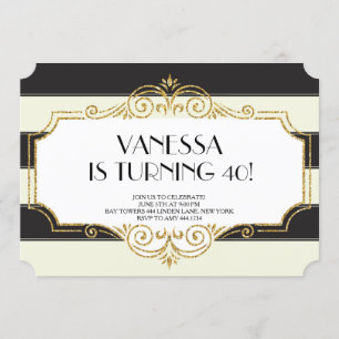 Gatsby Gold Black Parties scintillant Invitations 