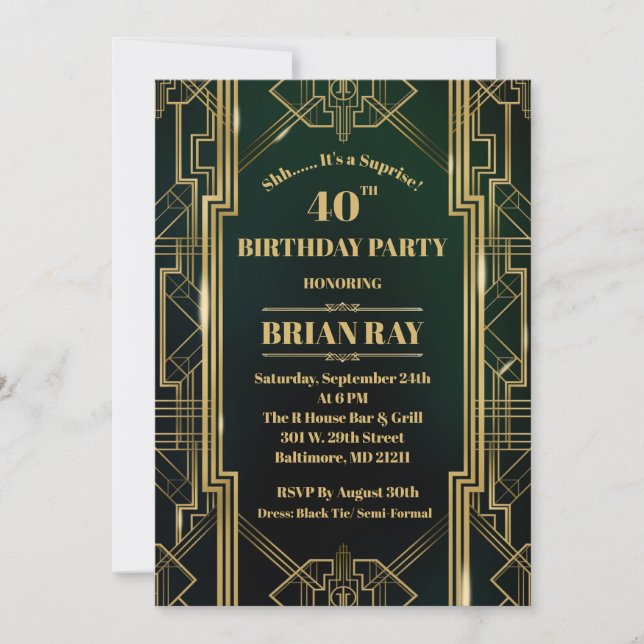 Gatsby Style Surprise Invitation d'anniversaire 5x (Devant)