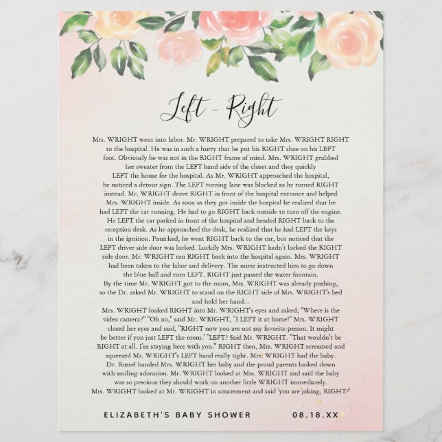 Gauche - droite | Jeu Baby shower (Devant)