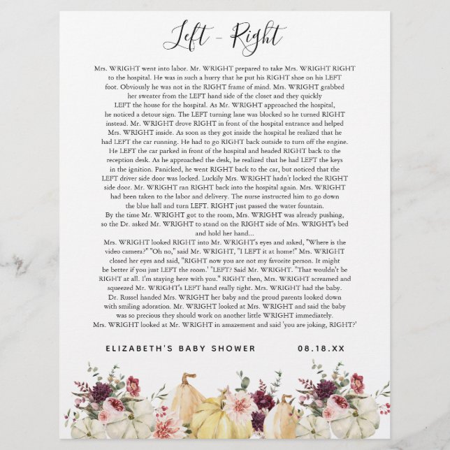 Gauche - droite | Jeu Baby shower (Devant)