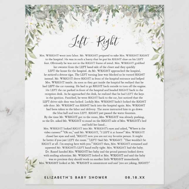 Gauche - droite | Jeu Baby shower (Devant)