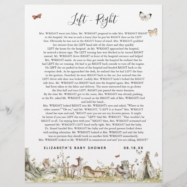 Gauche - droite | Jeu Baby shower (Devant)