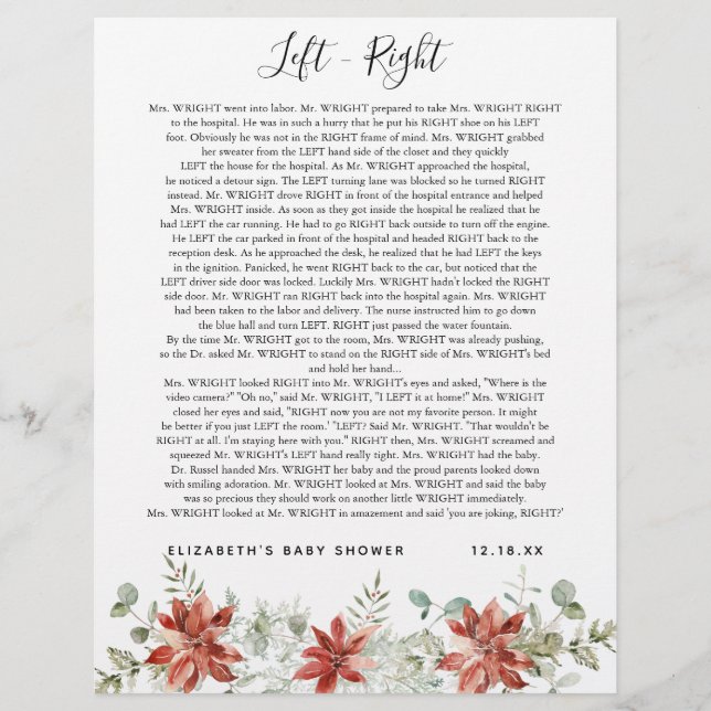 Gauche - droite | Jeu Baby shower (Devant)