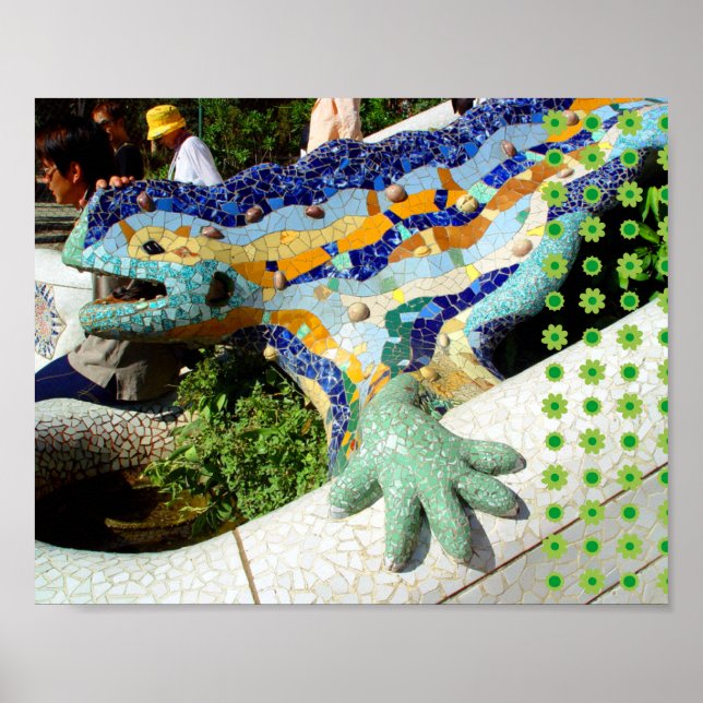 Gaudi Lizard Hand & Green Flowers poster (Devant)