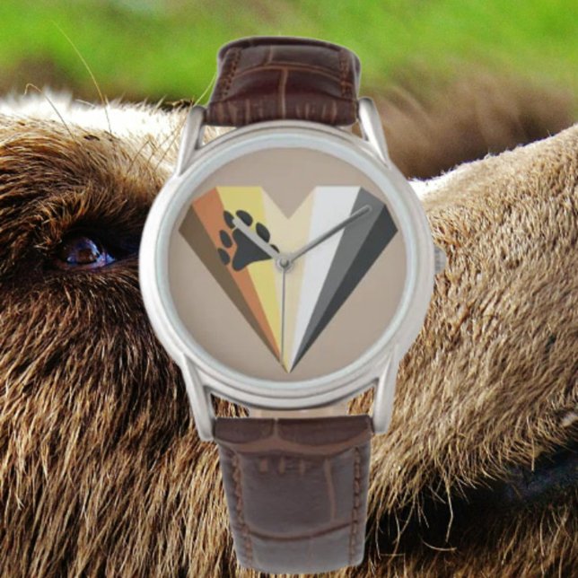Gay Bear Pride Coeur Cuir Brown Bracelet Montre (Créateur téléchargé)