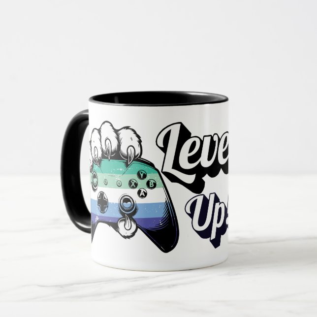 Gay MLM Pride Level Up Tiger Paw Controller Mug (Devant gauche)