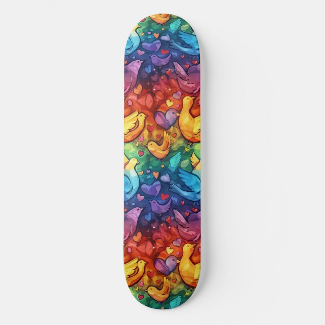 Gay pride Rainbow Hearts Doves LGBTQ+ Skateboard (Recto)