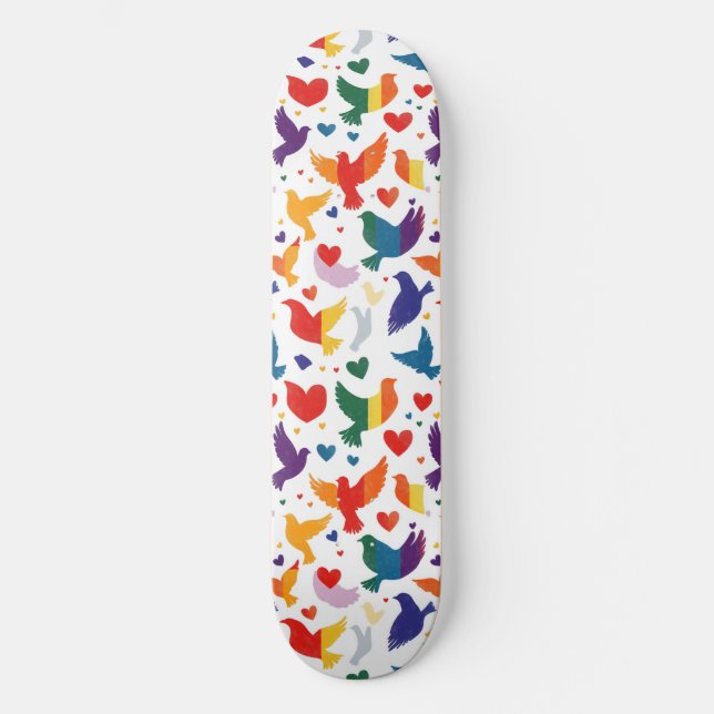 Gay pride Rainbow Hearts Doves LGBTQ+ Skateboard (Recto)