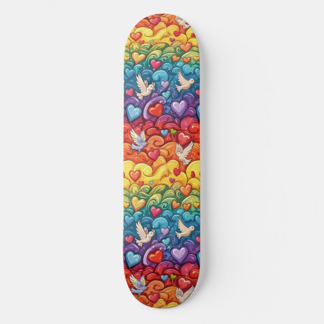 Gay pride Rainbow Hearts LGBTQ+ Skateboard (Recto)