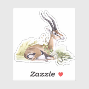 Gazelle Aquarelle Avec Autocollant Fleur Blanche