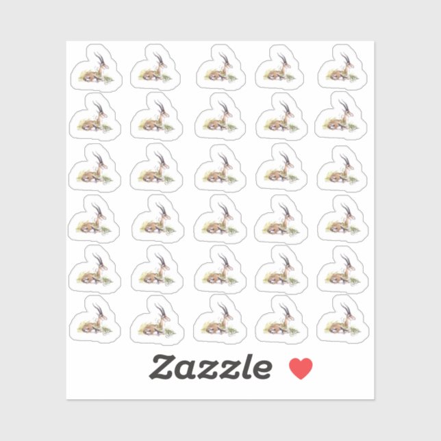Gazelle Aquarelle Avec Mini Stickers Fleurs Blanch (Feuille)