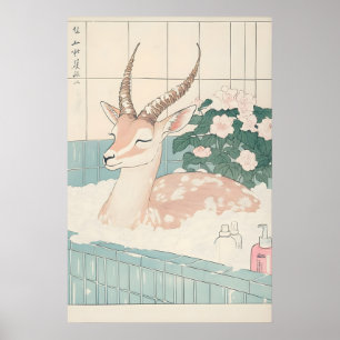 Gazelle dans la baignoire Ukiyo-e Impression drôle