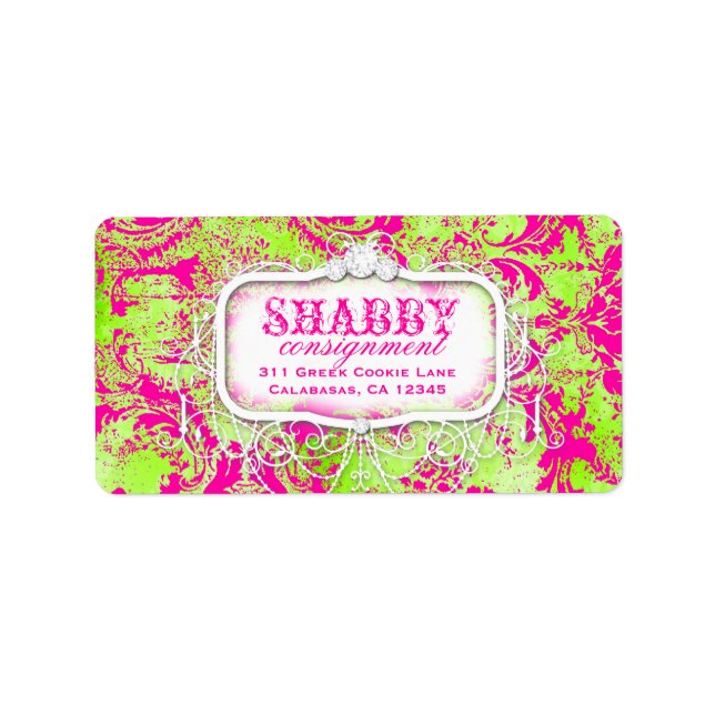 GC Shabby Vintage rose et chaux Damask Étiquette (Devant)